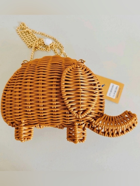 Tommy Bahama Handbags - Tommy Bahama Woven Elephant Crossbody Bag - Brown with Gold Chain